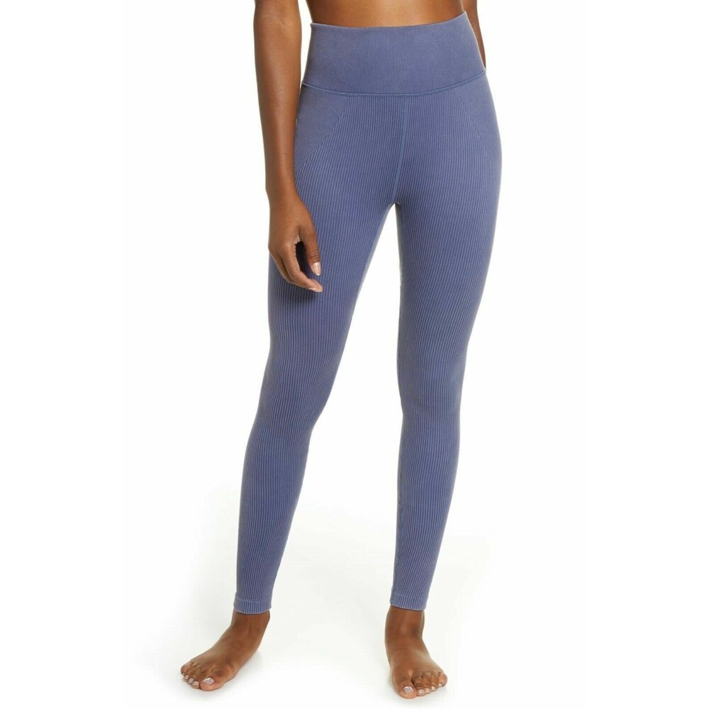 Zella High Rise Leggings Size XS Full Length Rib Stretch Blue Granite NEW B99